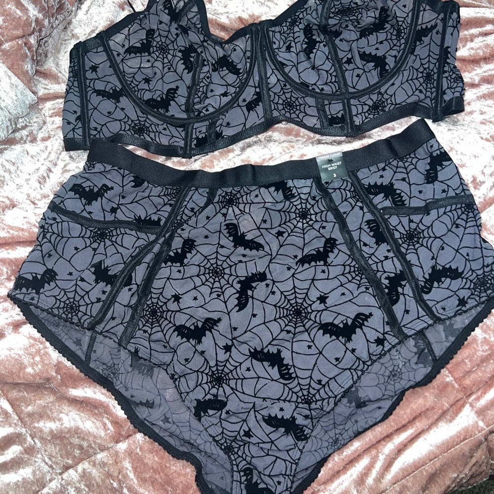 Torrid Black and Gray Halloween Bra and Panty Set